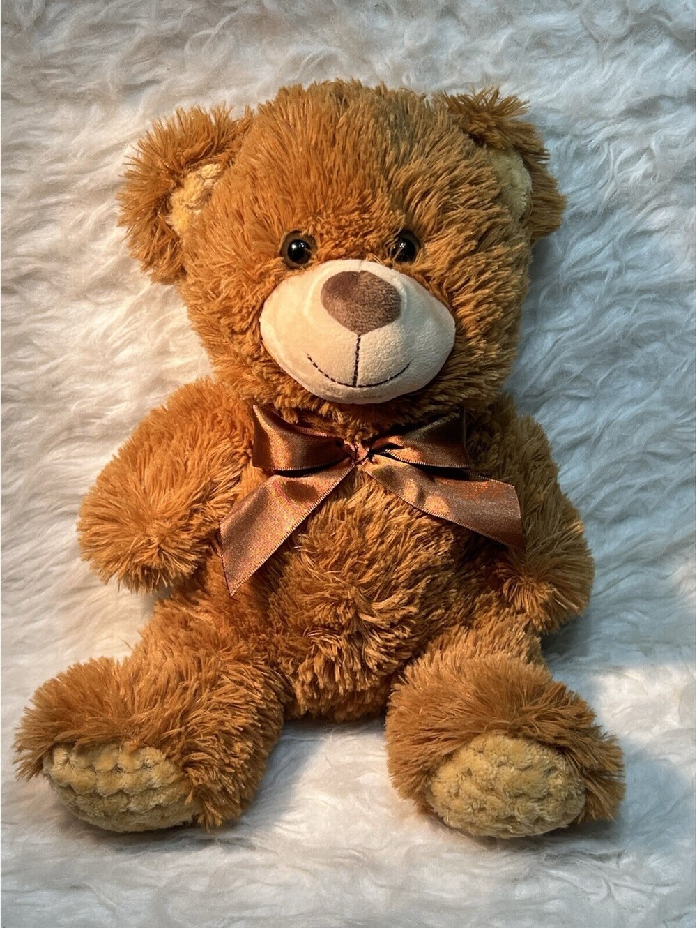 Fluffy Brown Plush Teddy Bear Stuffed Animal w/ Satin Bow